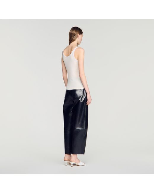 Sandro Blue Ribbed Vest Top With Lace