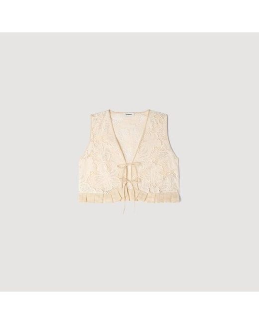 Sandro Natural Guipure Ruffle Crop Top