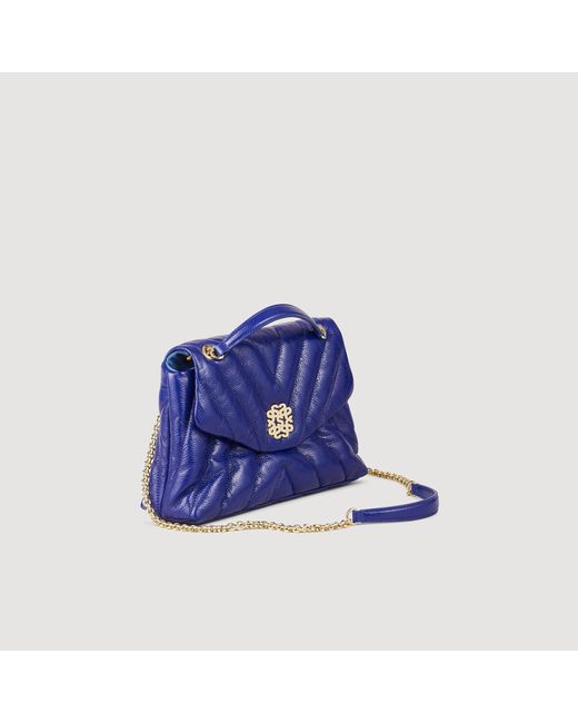 Sandro Blue Quilted Grained Leather Mila Bag