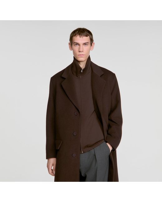 Sandro Brown Long Wool And Cashmere Coat for men