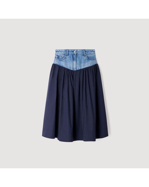 Sandro Blue Mixed-Material Maxi Skirt