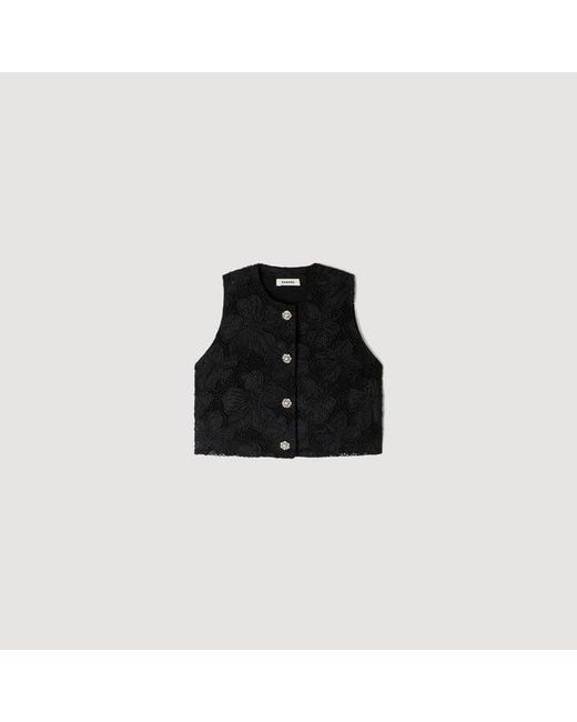 Sandro Blue Embroidered Guipure Crop Top