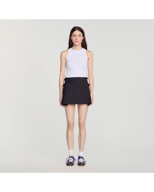 Sandro Blue Mini Pleated Wool Skirt