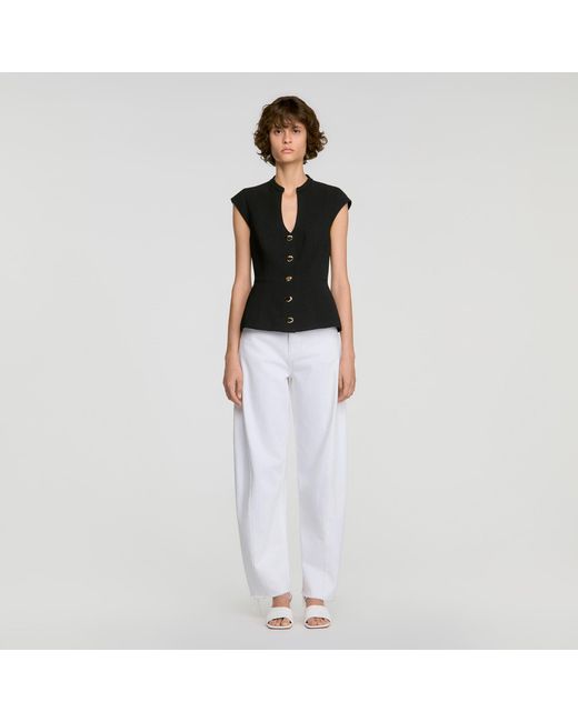 Sandro White Buttoned Peplum Top