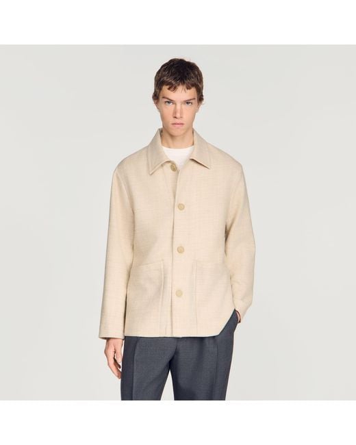 Sandro Blue Straight Buttoned Wool Jacket for men