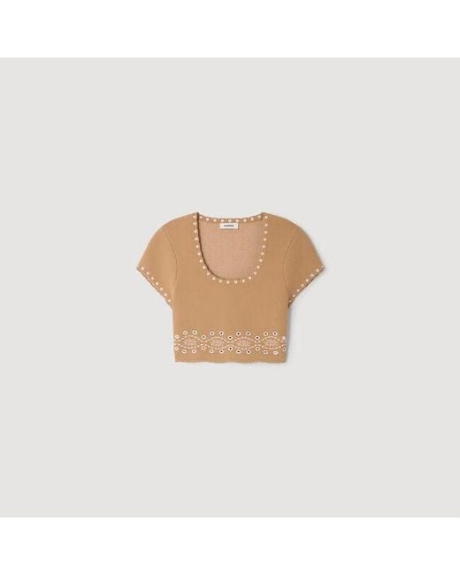 Sandro Natural Jumper With Contrast Embroidery