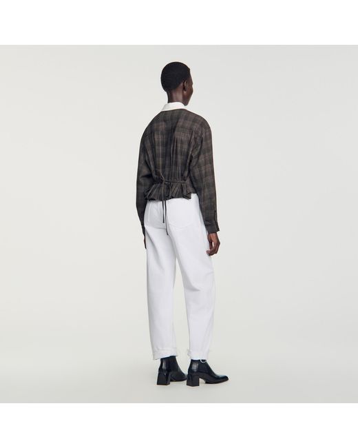 Sandro White Check Shirt With Contrast Collar