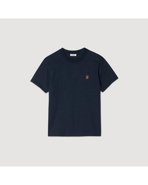 Sandro Blue Leather Logo T-Shirt for men