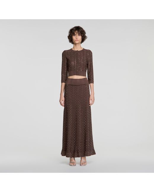 Sandro Brown Cropped Rhinestone Cardigan