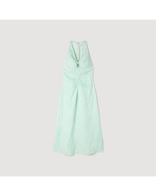 Sandro Green Floral Print V-Neck Maxi Dress
