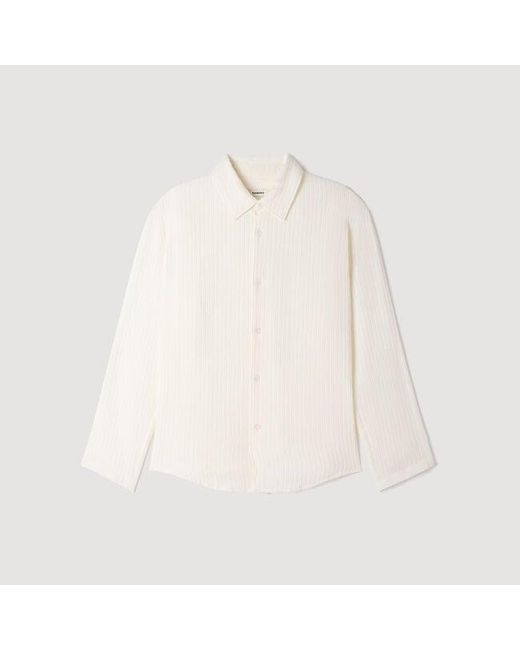Sandro White Crinkled Loose-Fit Shirt for men