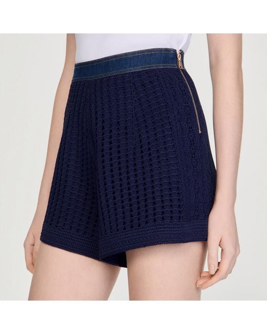 Sandro Blue High-Waisted Crochet Shorts
