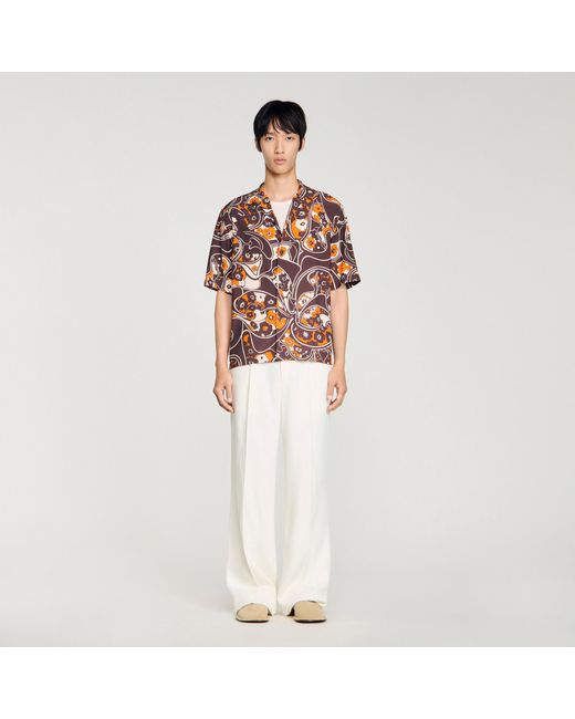 Sandro White Loose-Fit Print Shark Collar Shirt for men