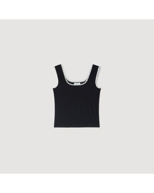 Sandro Black Beaded Embroidered Cotton Vest Top