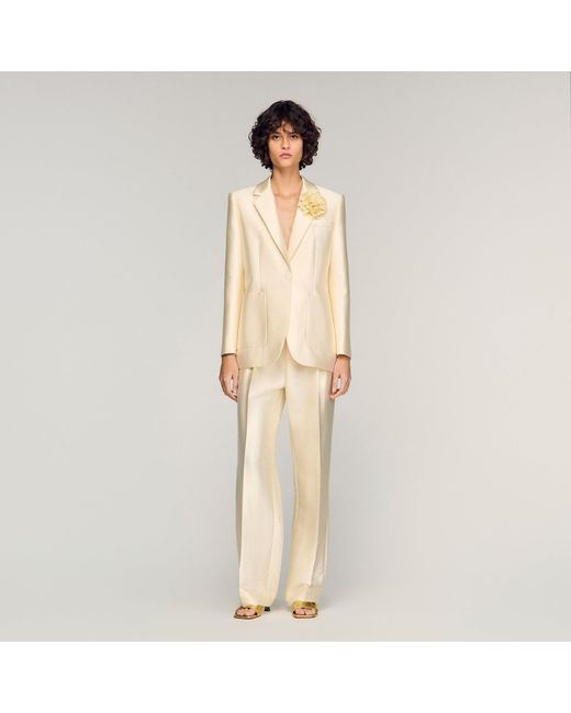 Sandro Natural Satin Jacket With Flower Detail