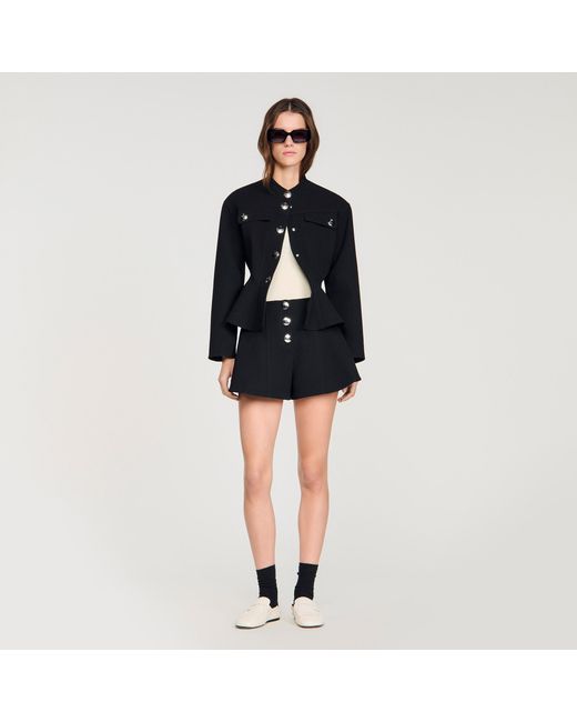 Sandro Black Press-Stud Flared Shorts