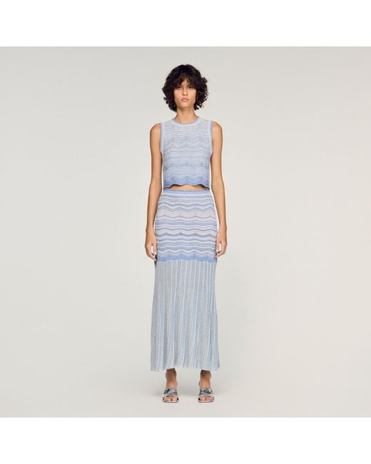 Sandro Blue Cropped Decorative Knit Top
