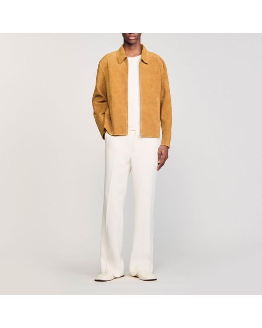 Sandro White Split Leather Jacket for men