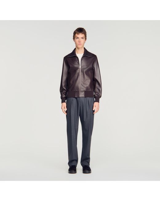 Sandro Blue Zip-Up Leather Jacket for men