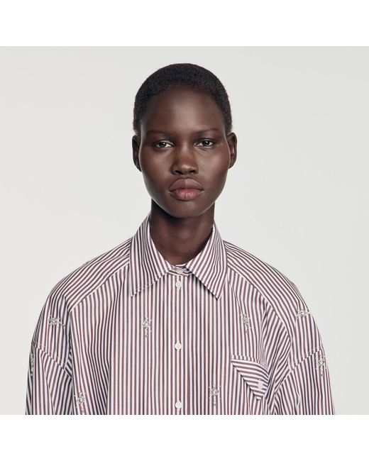 Sandro Blue Oversized Striped Rhinestone Shirt