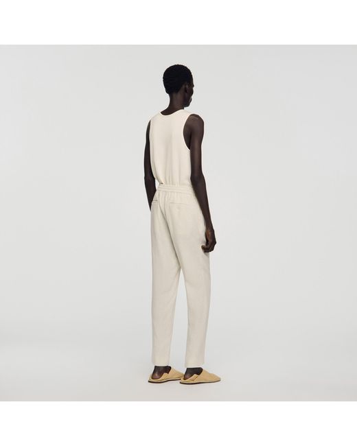 Sandro Natural Elasticated Linen Trousers for men