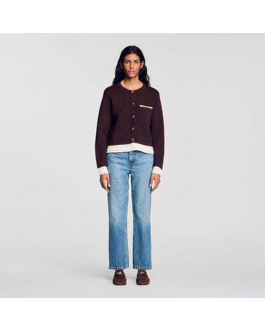 Sandro Blue Cardigan With Contrast Lace