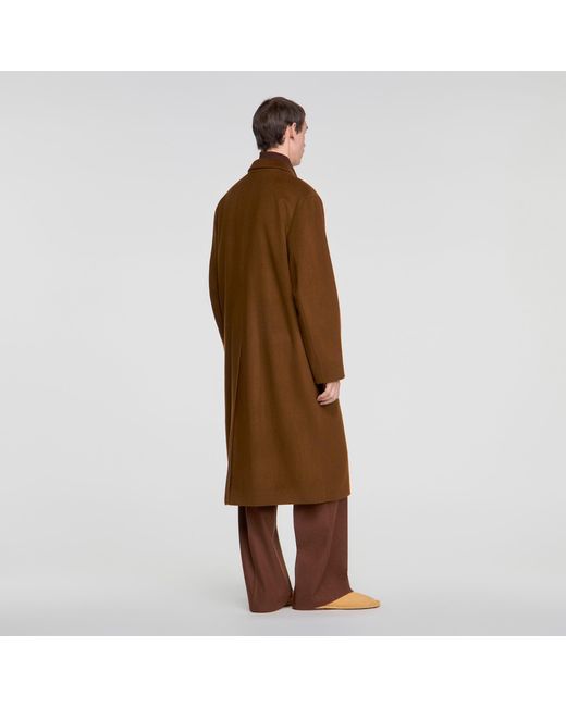 Sandro Brown Double-Breasted Wool-Cashmere Coat for men
