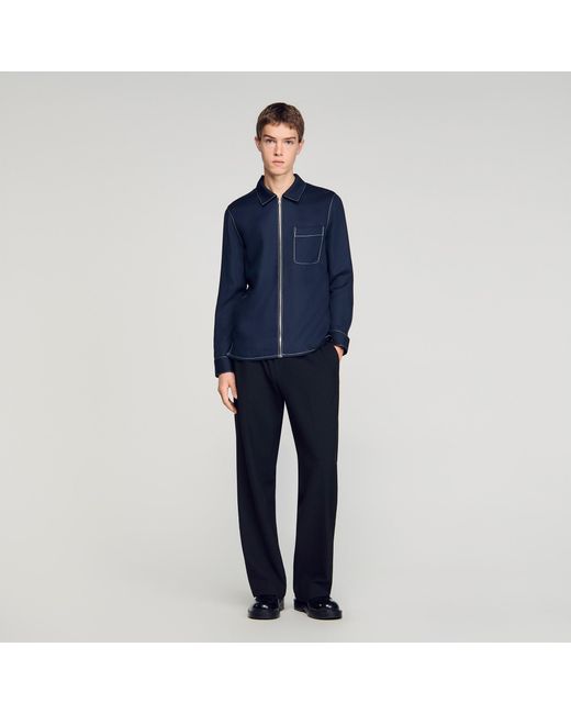 Sandro Blue Loose-Fit Zip-Up Shirt for men
