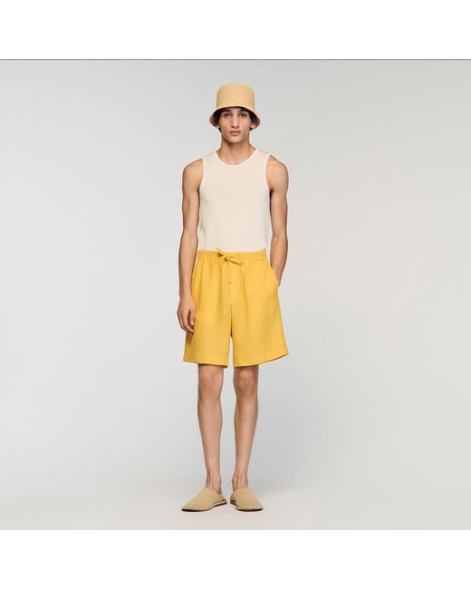 Sandro Yellow Elastic Waist Linen Shorts for men