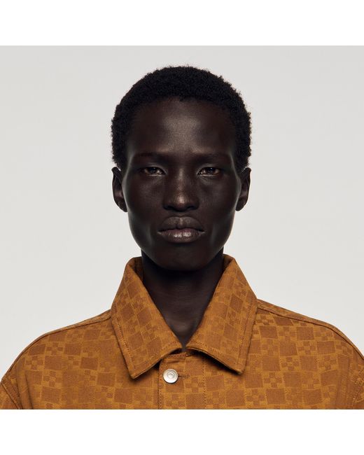 Sandro Brown Square Cross Denim Jacket for men