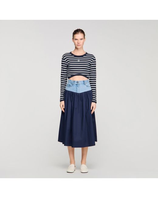 Sandro Blue Mixed-Material Maxi Skirt
