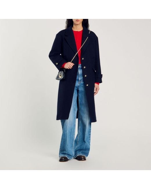 Sandro Blue Long Oversized Coat