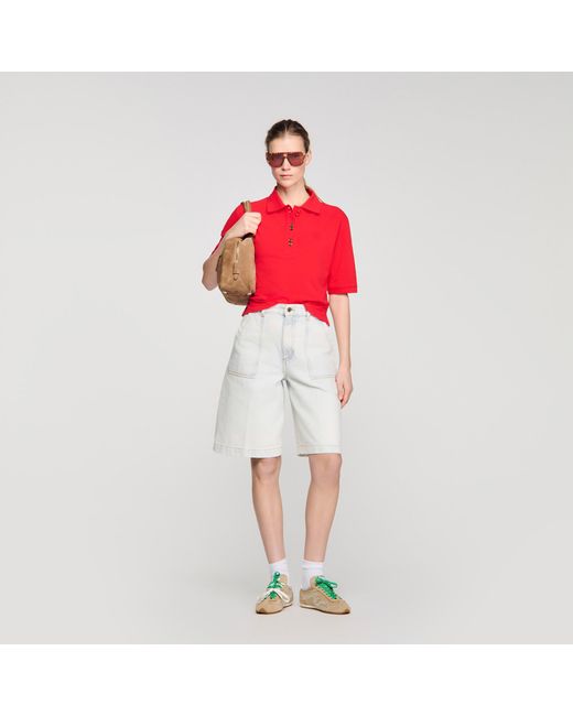 Sandro Red Fancy Button Polo Shirt