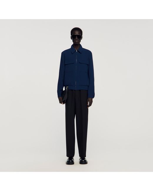 Sandro Blue Textured Zip-Up Jacket for men