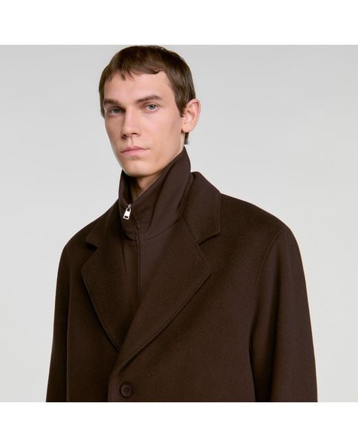 Sandro Brown Long Wool And Cashmere Coat for men