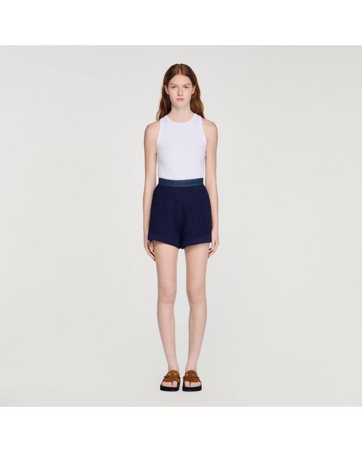 Sandro Blue High-Waisted Crochet Shorts