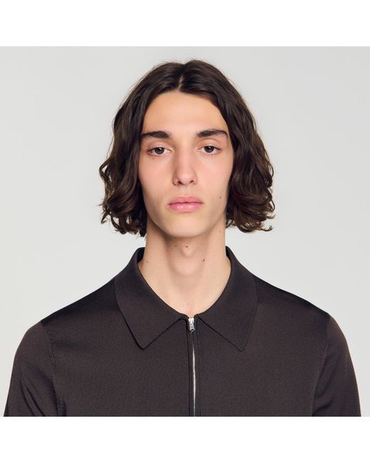 Sandro Blue Zip-Up Knit Polo Shirt for men