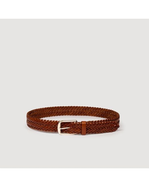 Sandro Brown Braided Leather Belt for men