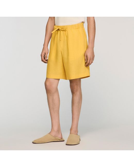 Sandro Yellow Elastic Waist Linen Shorts for men