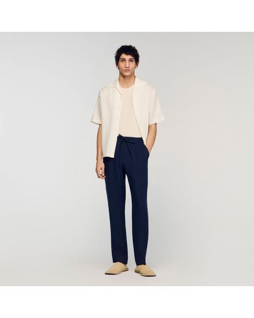 Sandro Blue Straight-Leg Linen Trousers for men