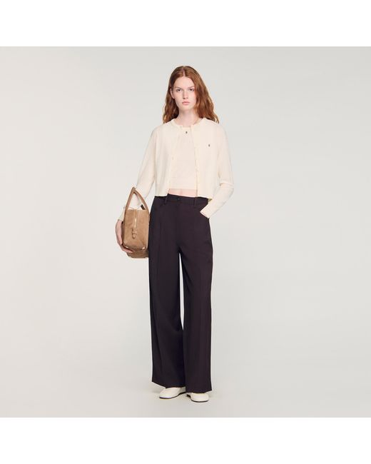 Sandro Blue Cropped Padded Round Neck Cardigan