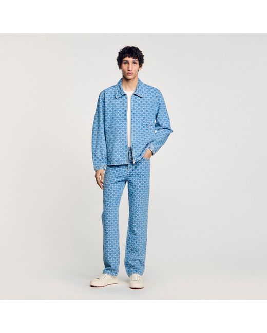 Sandro Blue Square Cross Denim Jacket for men