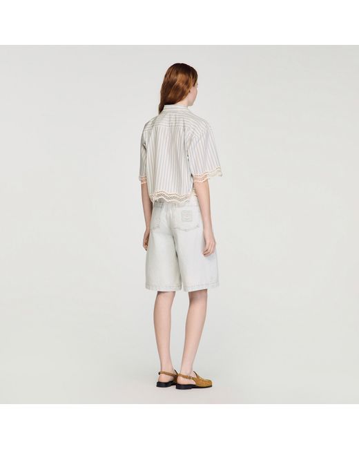 Sandro Multicolor Cropped Striped Cotton Shirt