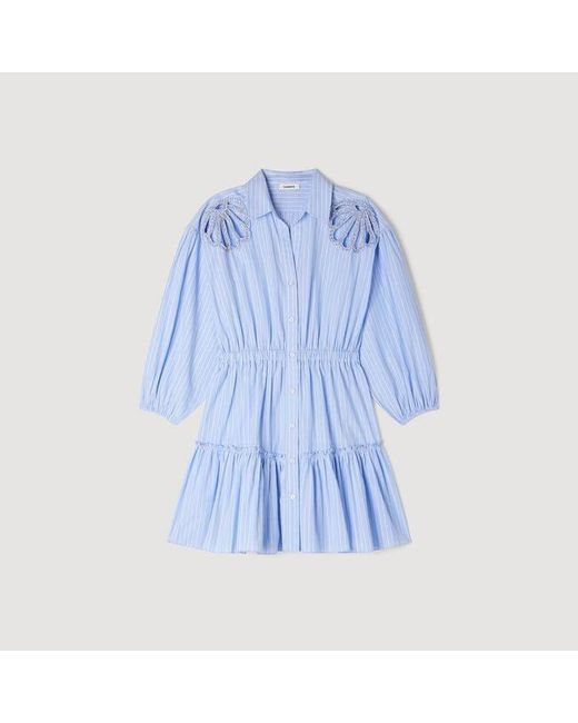 Sandro Blue Short Striped Cotton Dress