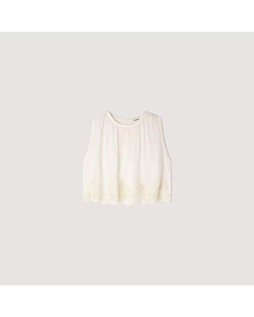 Sandro Natural Crepon Crop Top