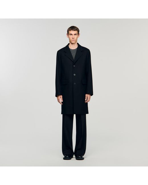 Sandro Blue Wool And Cashmere Coat for men