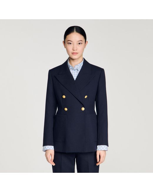 Sandro Blue Slim-Fit Wool Suit Jacket