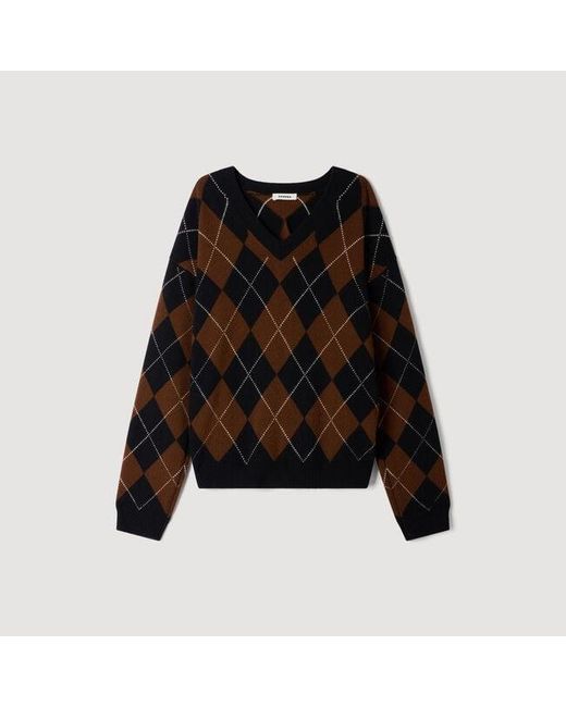 Sandro Blue Rhinestone Argyle Jumper