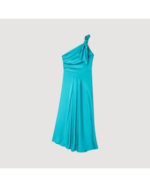 Sandro Blue Satin-Effect Maxi Dress With Bow
