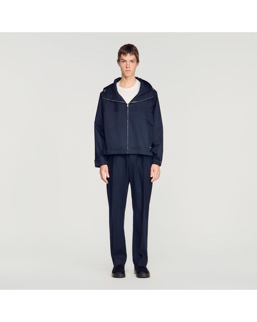 Sandro Blue Hooded Zip-Up Cotton Jacket for men
